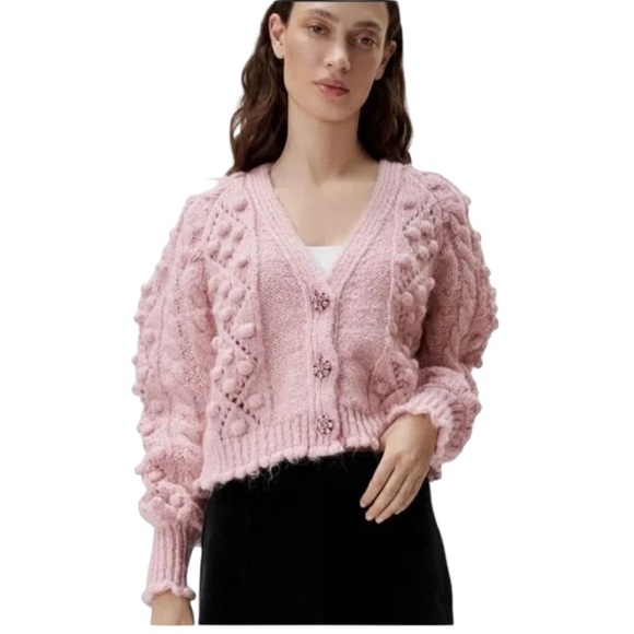 Zara cardigan chunky Pink Cardigan wool alpaca blend small - Picture 1 of 15